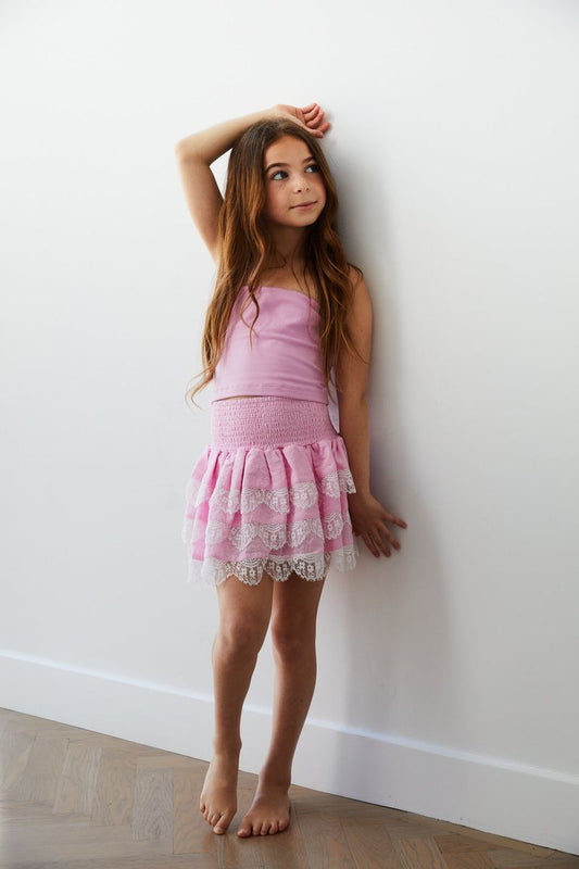 Theme NYC Alexa Tube Top | Pink Lace