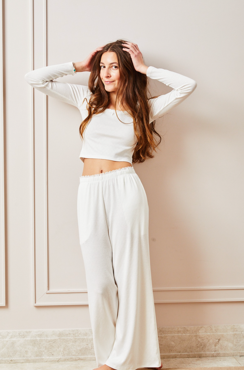 Theme NYC Dylan Heart Pointelle Pants | White with White Lace