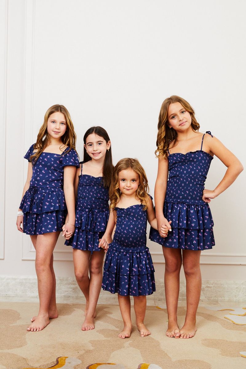 Theme NYC Lola Smocked Ruffle Dress – Navy Rose