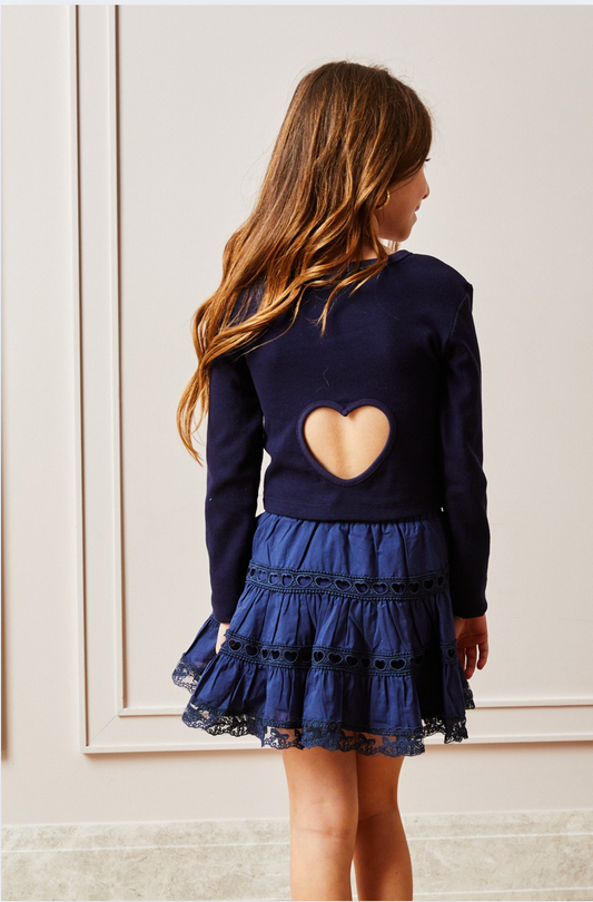 Theme NYC Sloane Navy Long Sleeve Heart Cut Out Ribbed Top