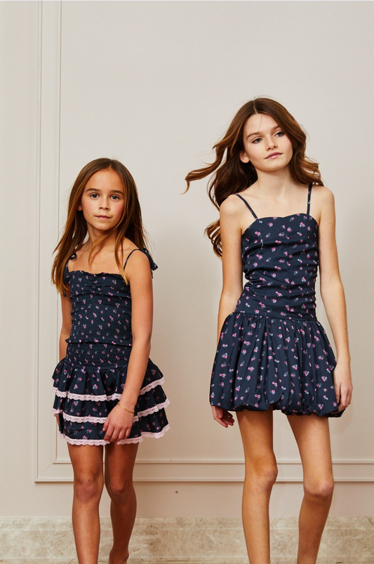 Theme NYC Gemma Satin Black Rose Mini Skirt