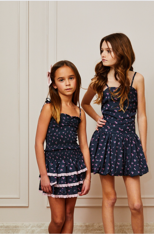 Theme NYC Georgia Satin Smocked Top | Black Rose