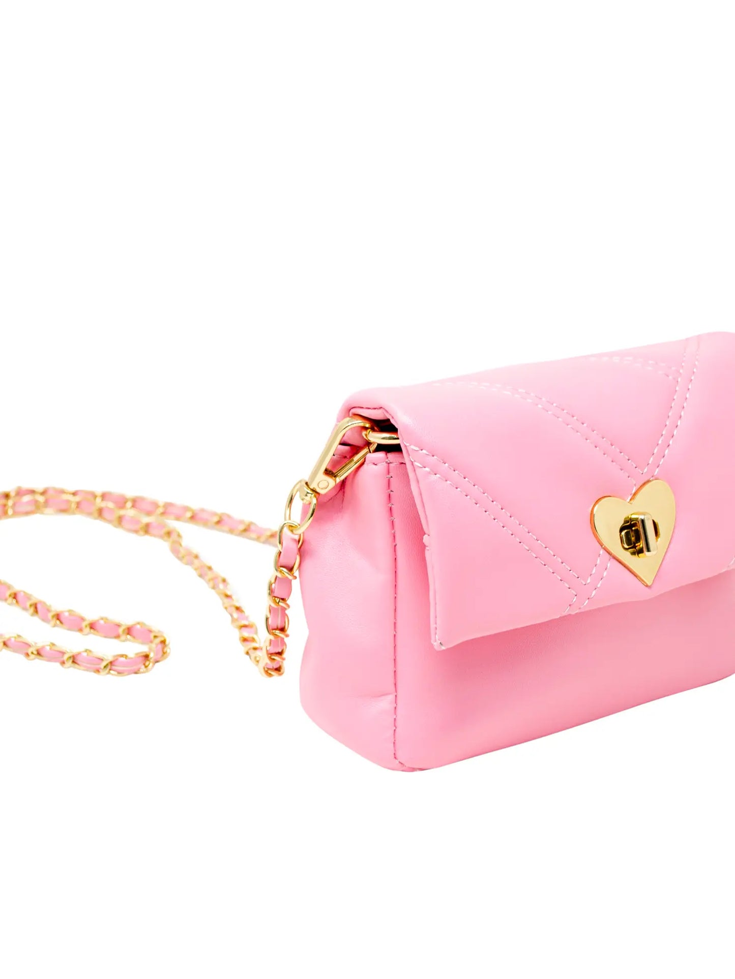 Quilted Soft Heart Lock Purse - Pink