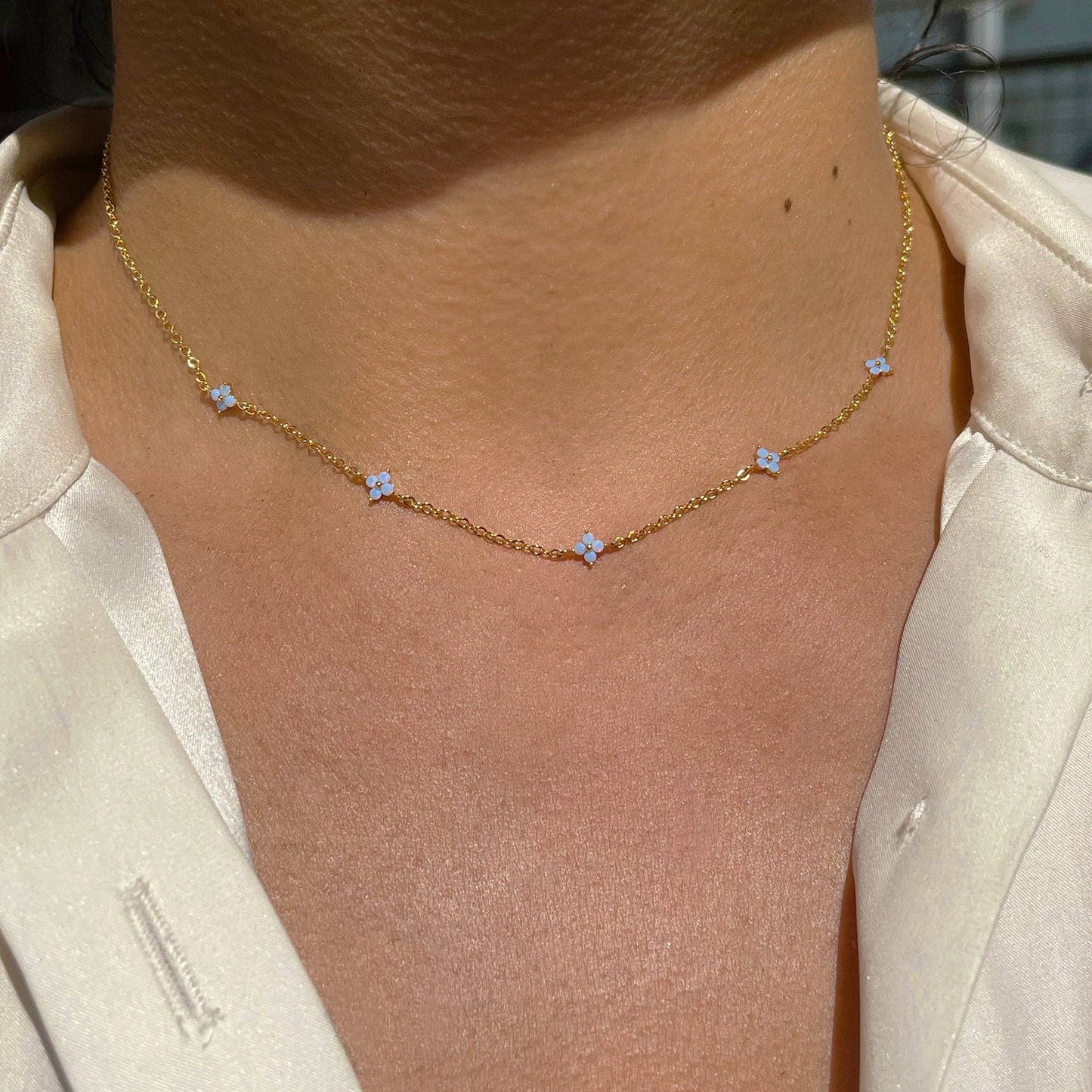 Girls Crew Blue Blossom Love Gold Necklace