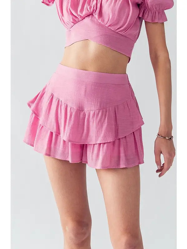 Gewebter Skort mit Rüschen