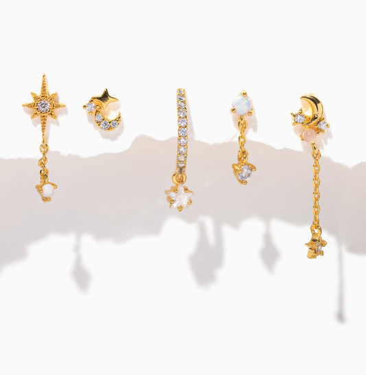 Twinkle Opal Earring Set — 18K Gold Plated with CZ & Opal Accents