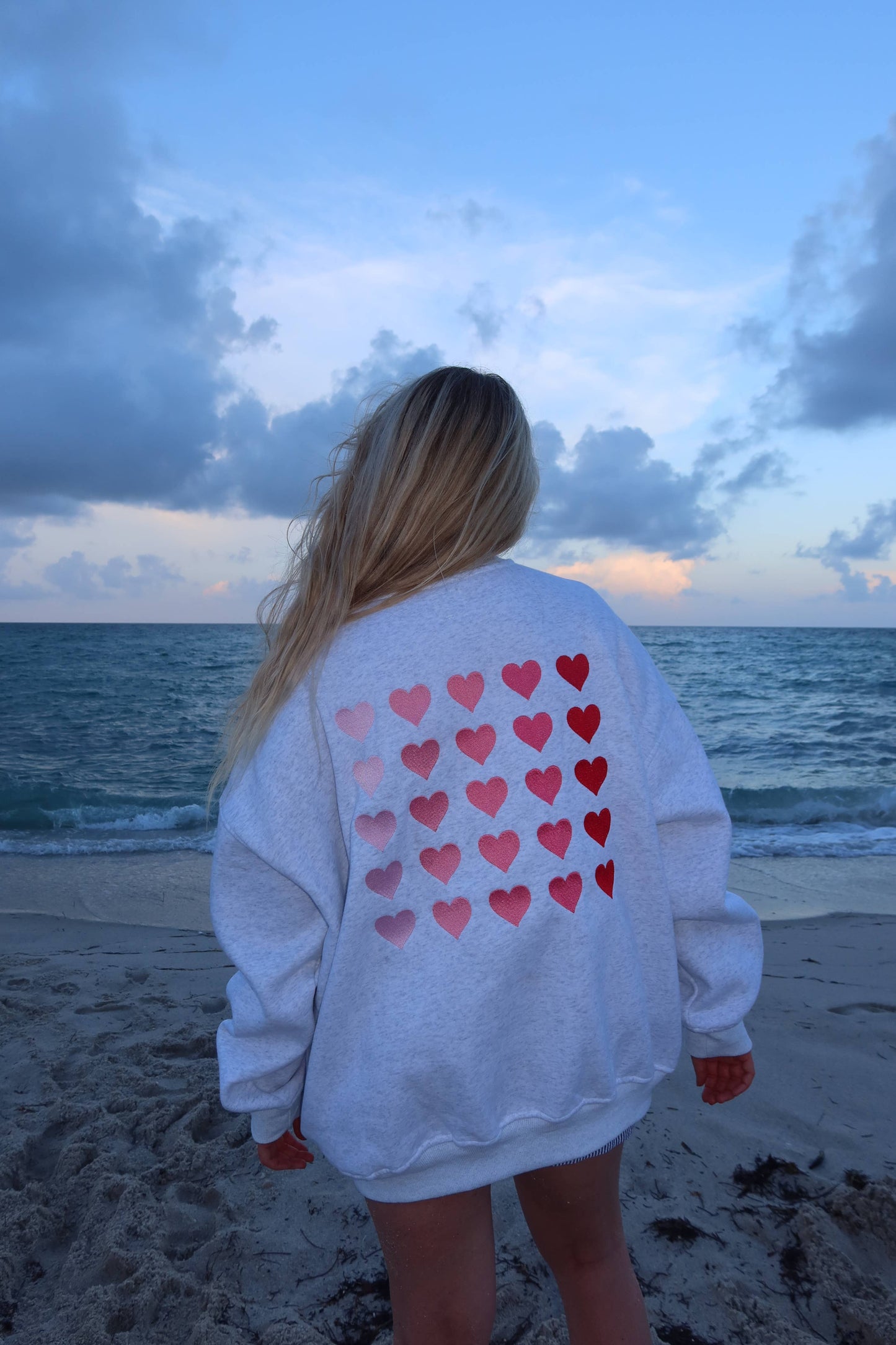 Sunkissed Coconut Ombre Hearts Embroidered Sweatshirt | Pearl Grey