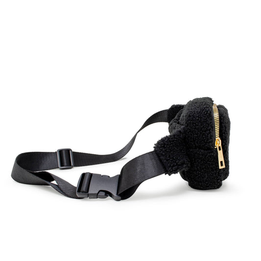 Fuzzy Belt Bag w/ Heart for Kids | Black