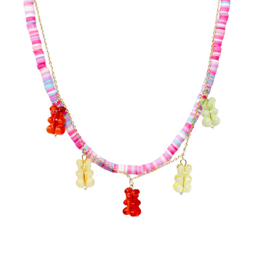 Girl's Colorful Disk Necklace & Charm Duo - Gummy Bears