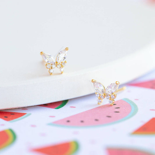 Girls Crew Remember Me Butterfly Rose Gold Studs