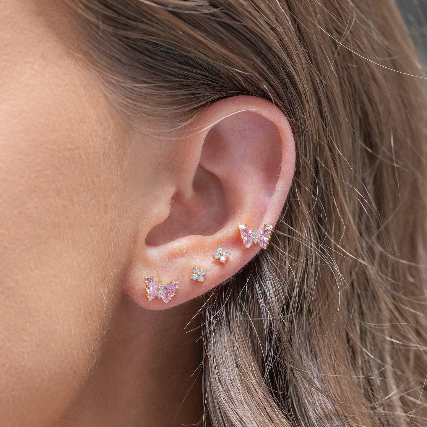 Girls Crew Flutter Love Gold Studs