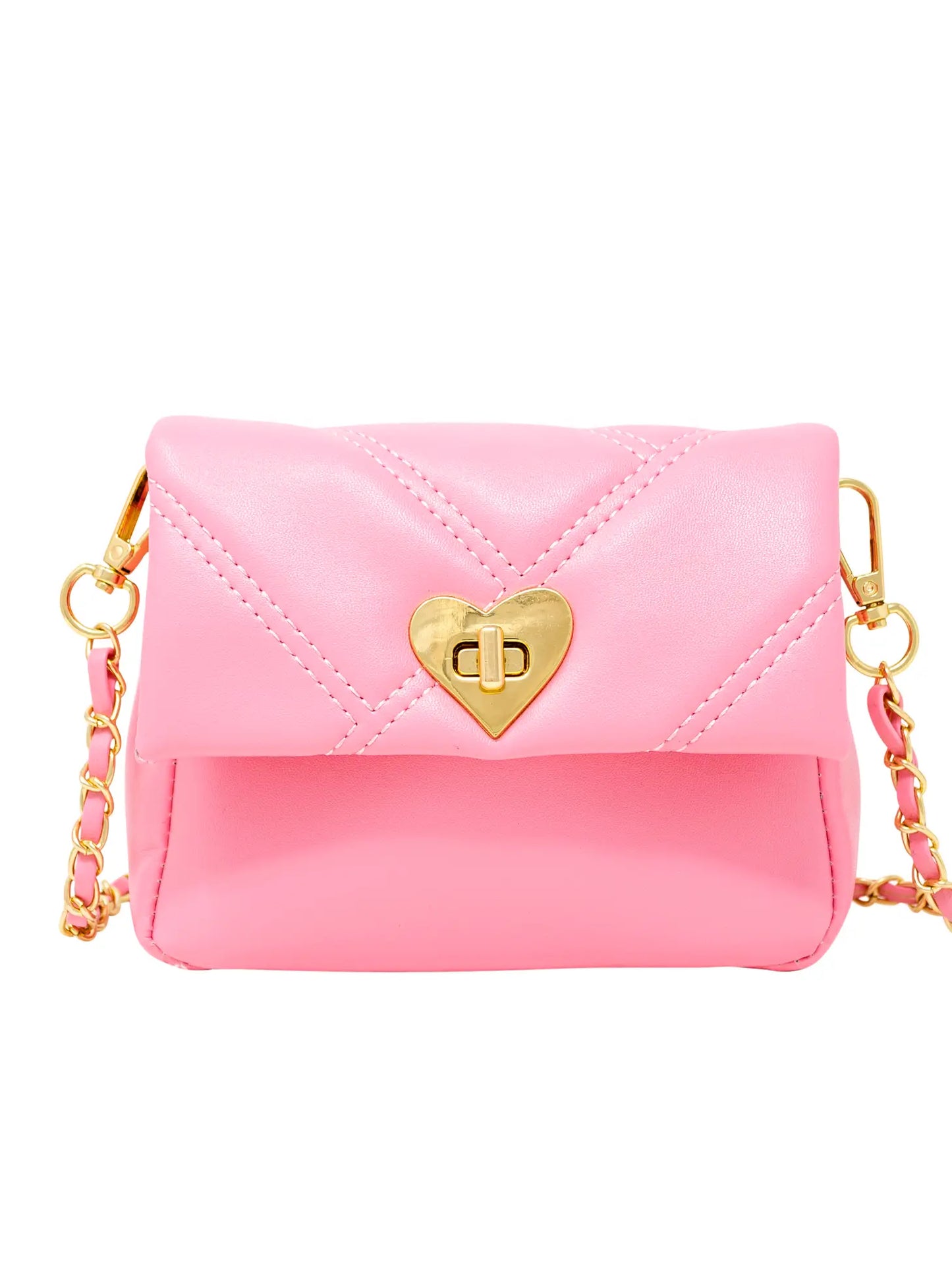 Quilted Soft Heart Lock Purse - Pink