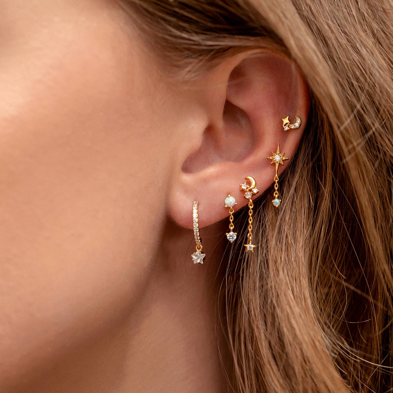 Twinkle Opal Earring Set — 18K Gold Plated with CZ & Opal Accents