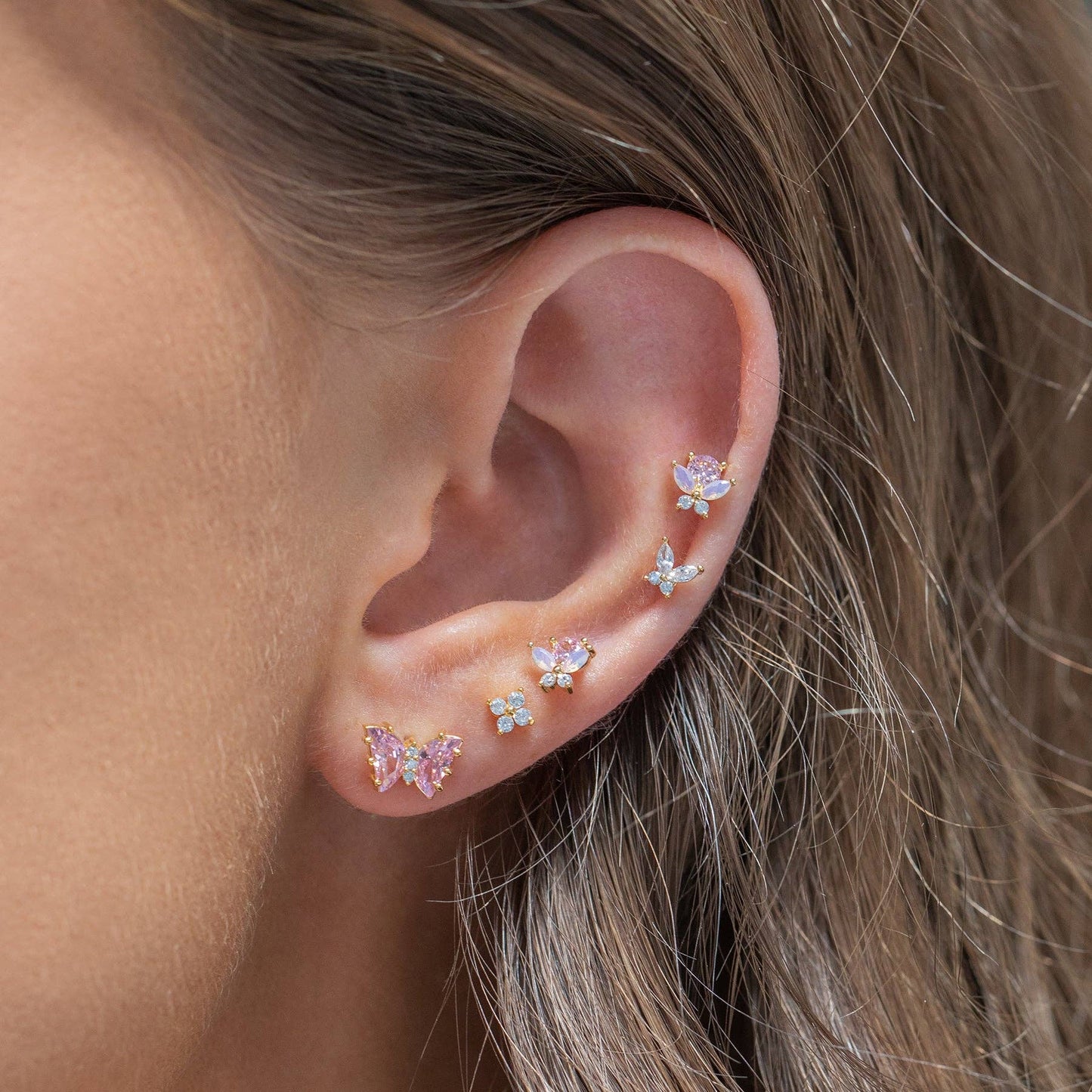Girls Crew Flutter Love Gold Studs