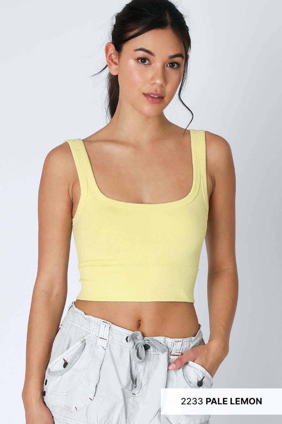 Chevron Ribbed Crop Top | Pale Lemon