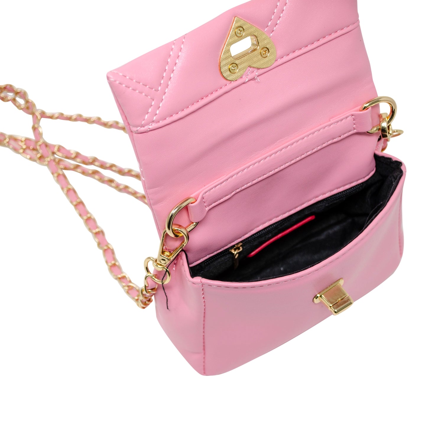 Quilted Soft Heart Lock Purse - Pink