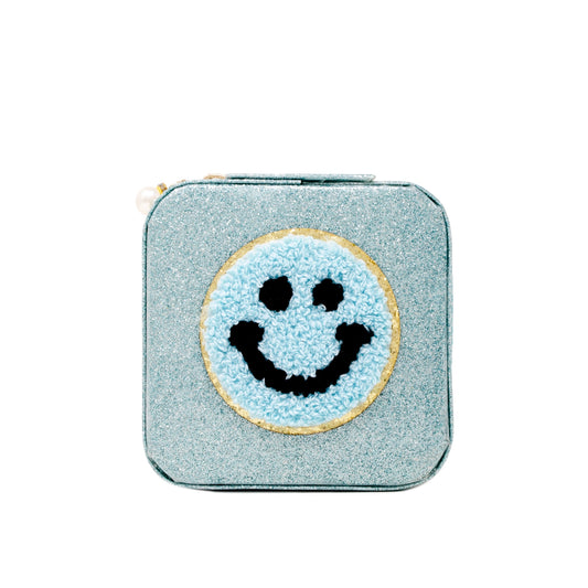 Glitzerndes Schmuckkästchen mit Happy Face-Motiv | Blaugrün