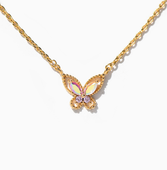 Float Like A Butterfly Necklace — 18K Gold Plated Iridescent Butterfly Pendant