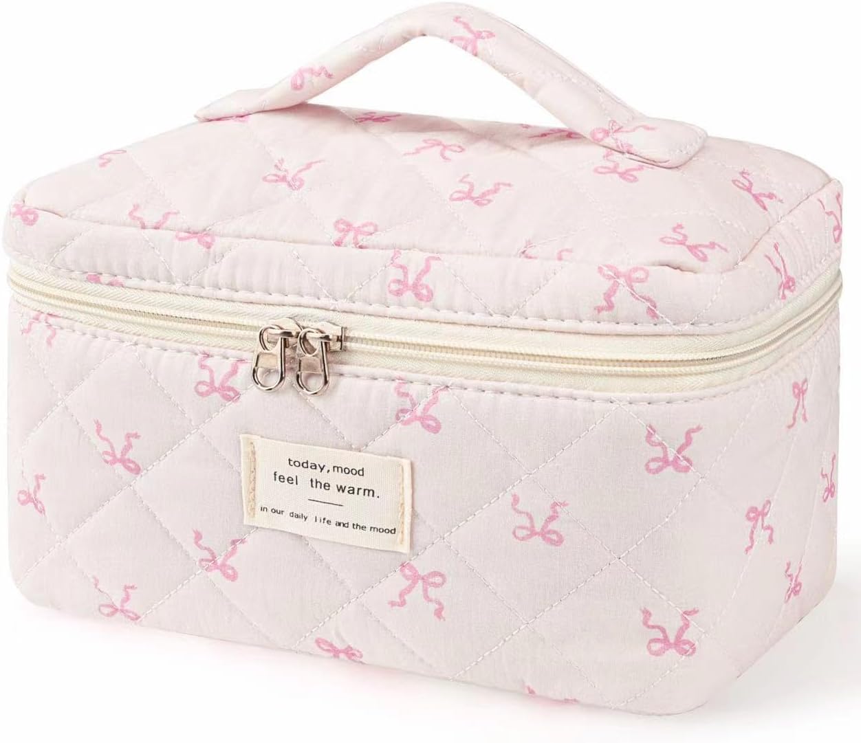 Quilted Cotton Cosmetic Train Case | Pink Bows