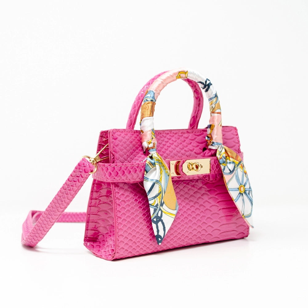 Handtasche mit Schal aus Krokodillederimitat | Pink