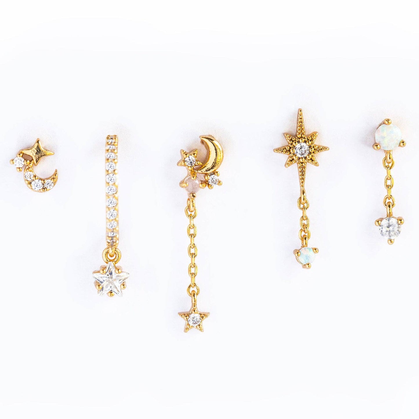 Twinkle Opal Earring Set — 18K Gold Plated with CZ & Opal Accents