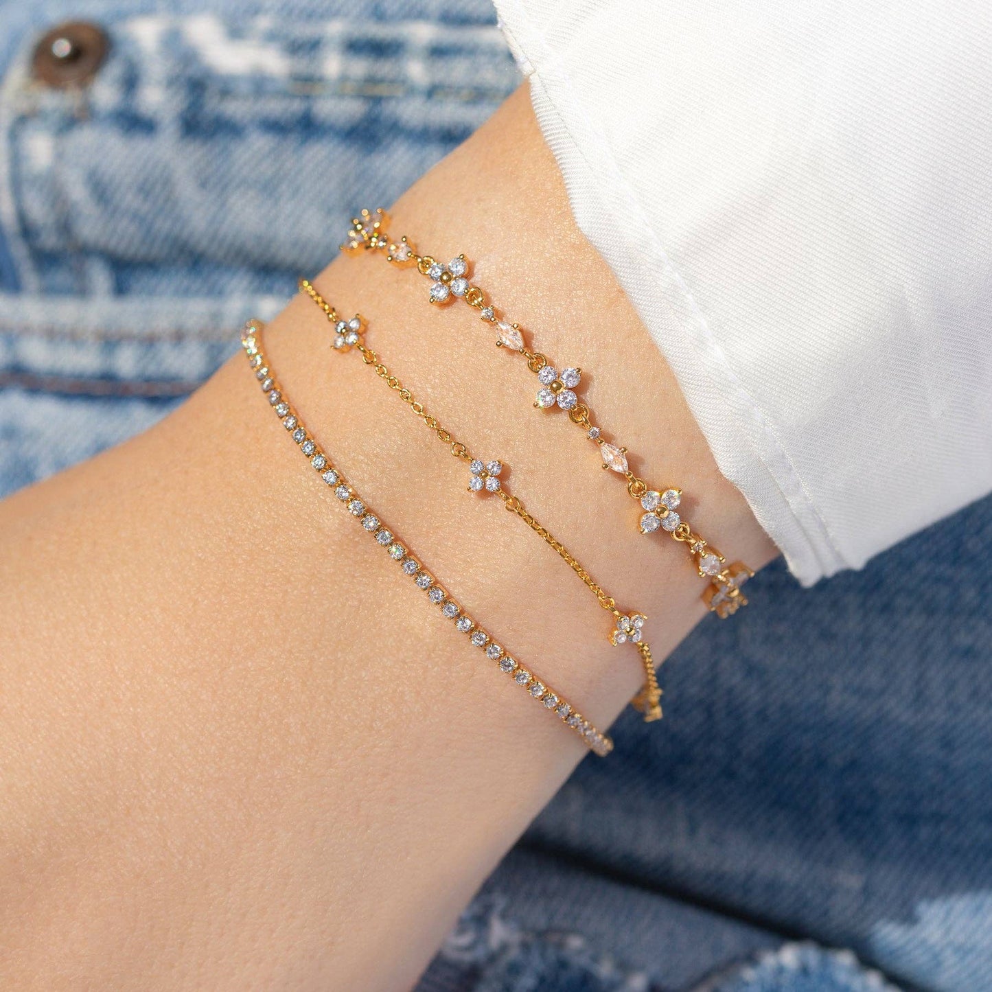 Midnight Sparkle Endless Bracelet — 18K Gold Plated CZ Floral Chain