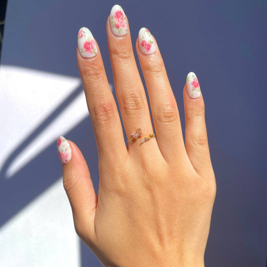 Flutter Love Adjustable Ring — 18K Gold Plated with Pink & Clear CZ