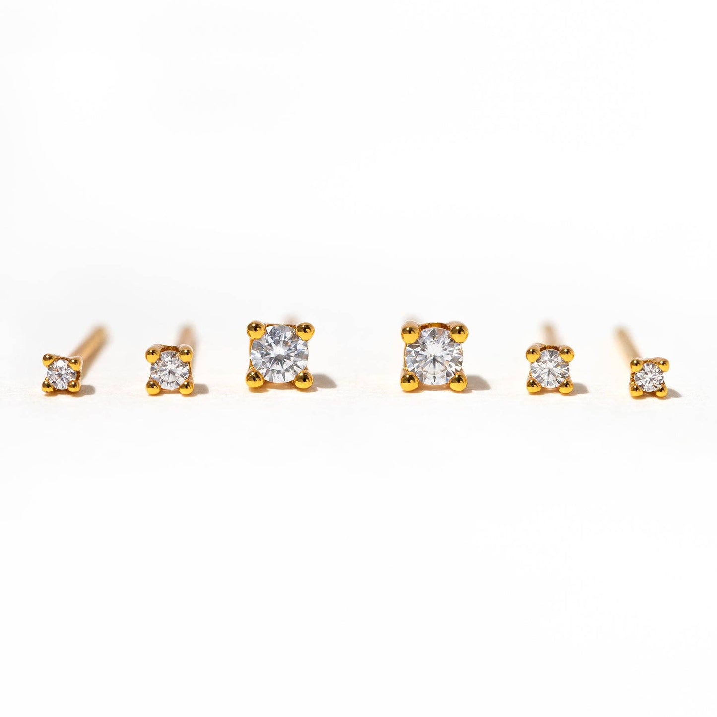 Classic Radiance Earring Set — 18K Gold Plated CZ Stud Trio