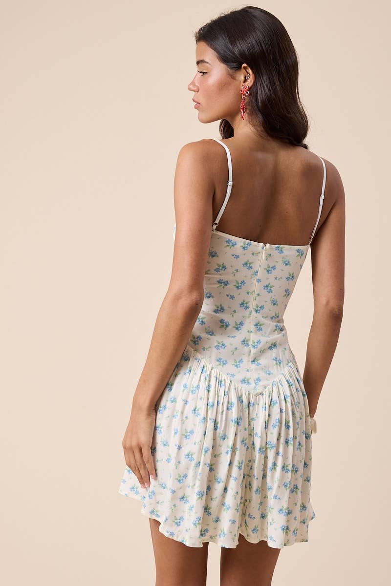 Meadow Muse Smocked Mini Dress – Ditsy Floral Square Neck for Juniors