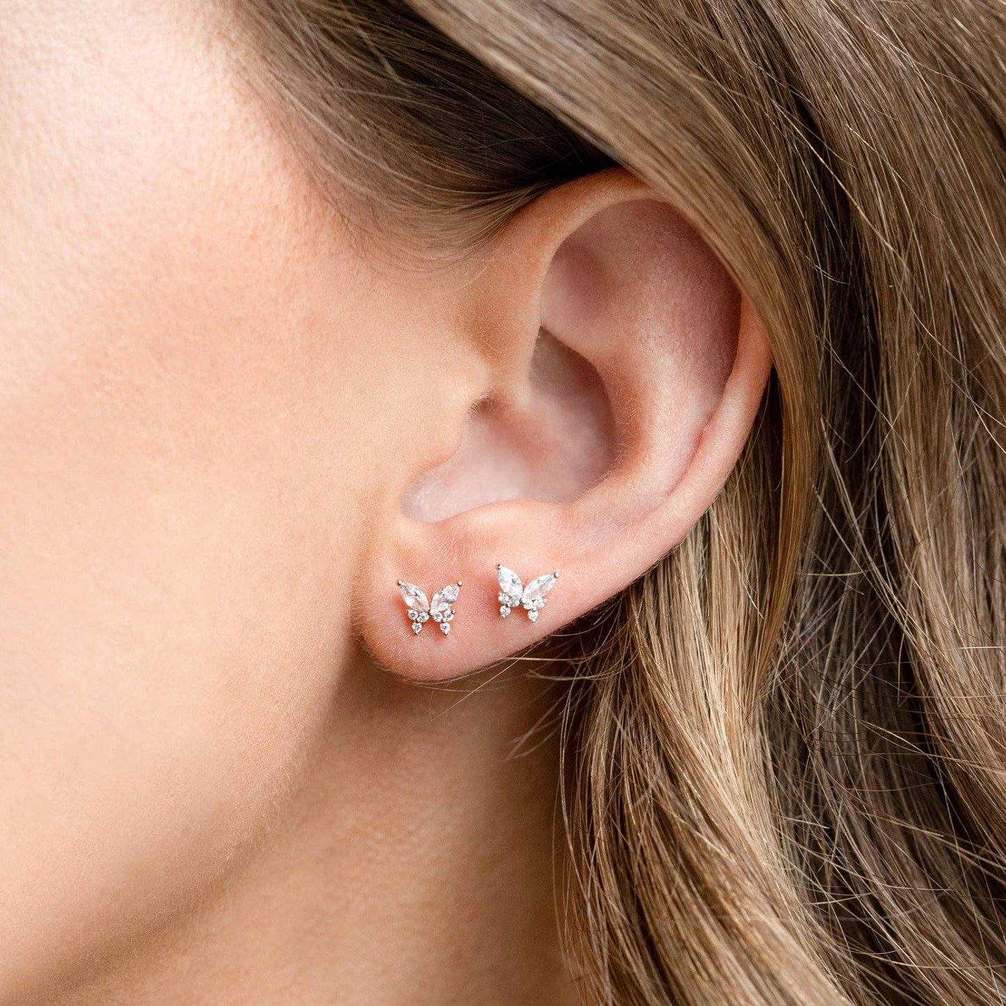 Girls Crew Remember Me Butterfly Rose Gold Studs