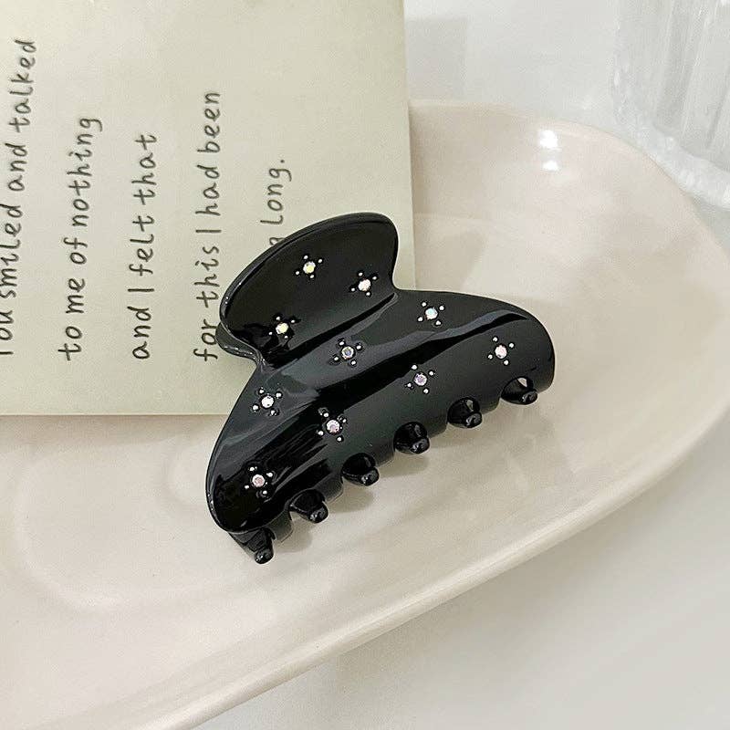 Solid Color Rhinestone Acetate Hair Claw DP25B942: Black