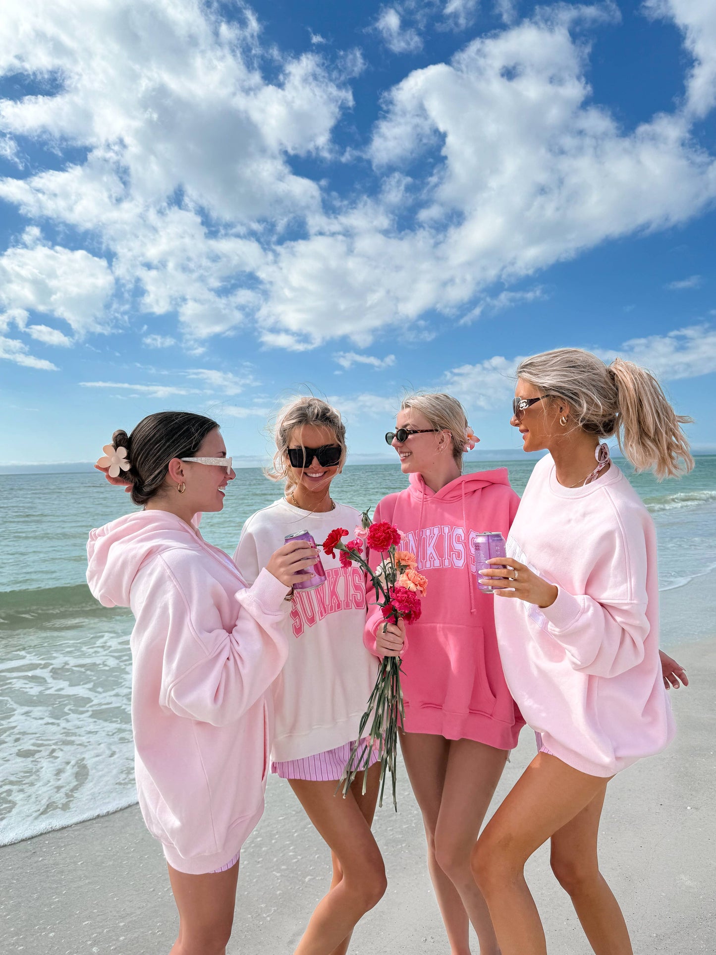 Sunkissed Coconut Varsity Embroider Hoodie | Hibiscus Pink