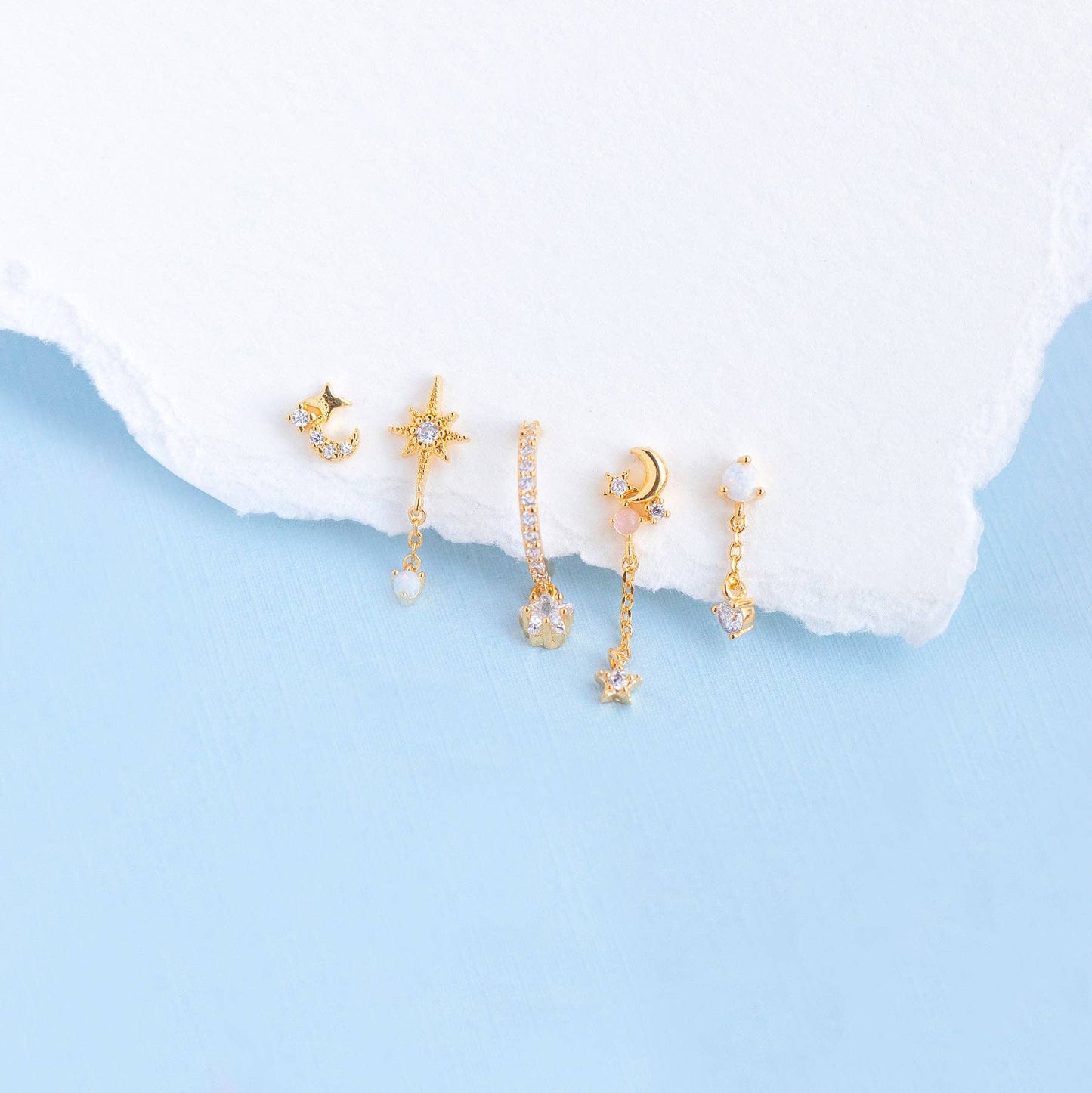 Twinkle Opal Earring Set — 18K Gold Plated with CZ & Opal Accents