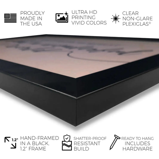 Gerahmte Zeichnung eines Sneaker-Kopfes, 33 x 48 cm