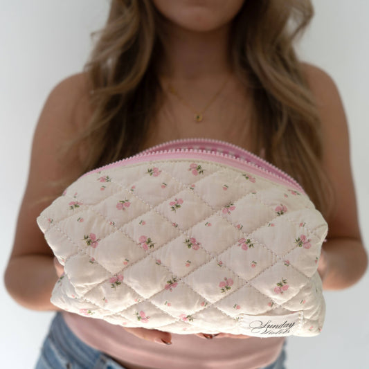 Sunday Violets Pink Rose Makeup Bag
