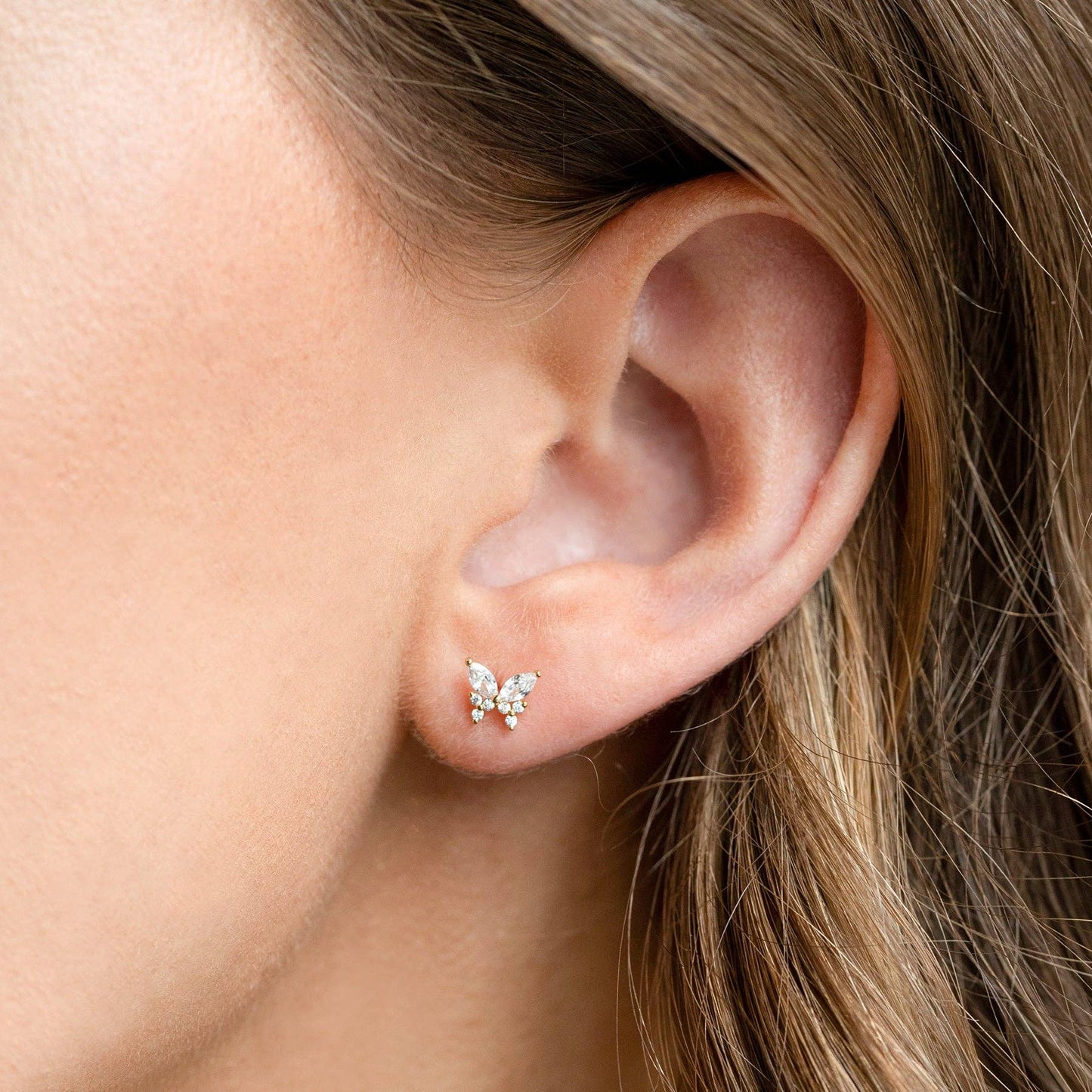 Girls Crew Remember Me Butterfly Rose Gold Studs