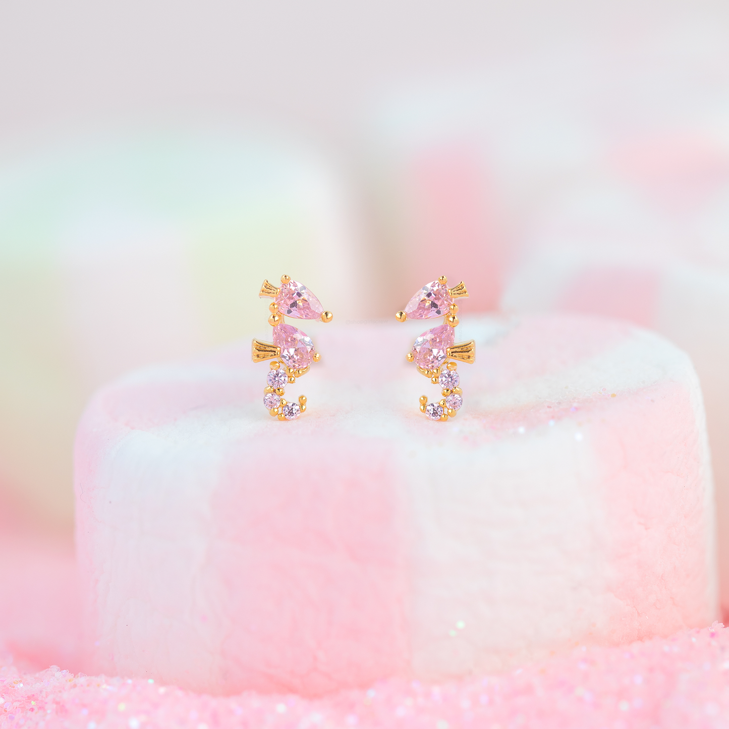 Girls Crew Sparkling Seahorse Gold Studs