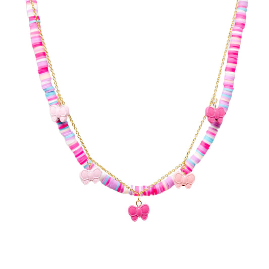 Girl's Colorful Disk Necklace & Charm Duo - Bows