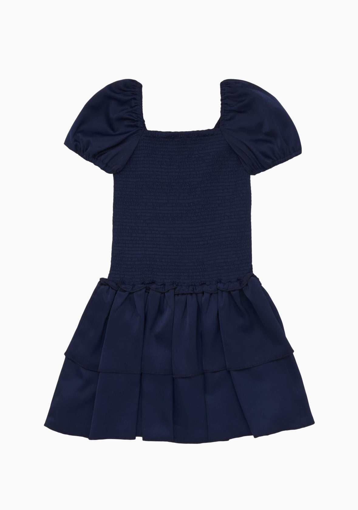 Theme NYC Lexi Cap Sleeve Smocked Dress – Navy Satin