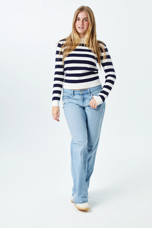 THEME NYC Tiegan Navy & White Stripe Heart Sweater