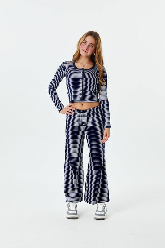THEME NYC Dylan Navy & White Stripe Wide-Leg Pants