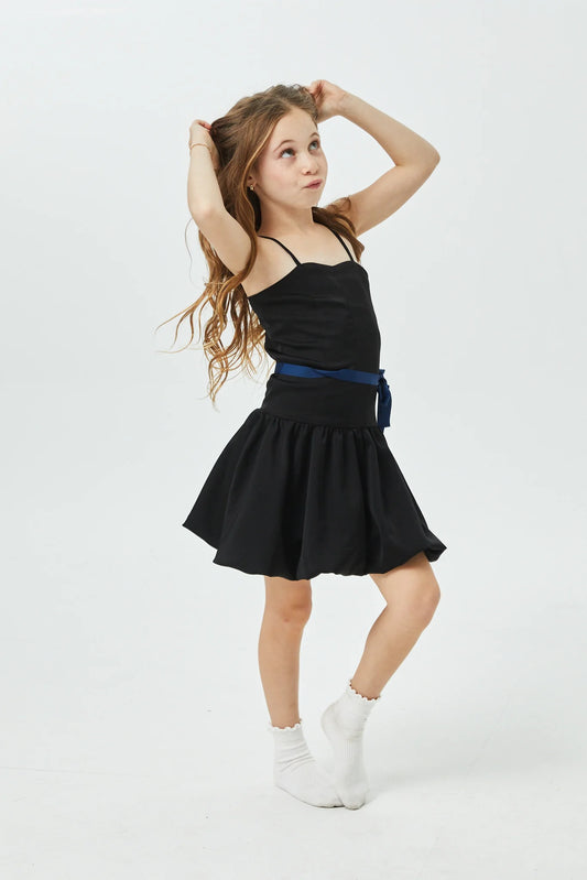 THEME NYC Bailey Black With Navy Ribbon Satin Ballet Dress