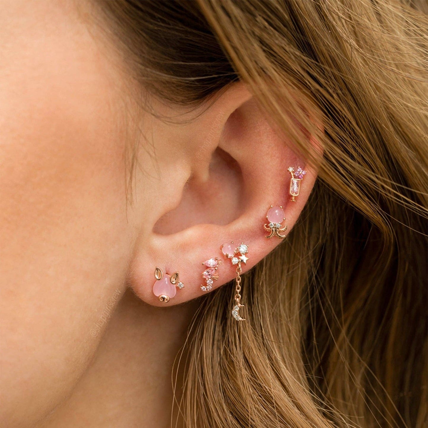 Girls Crew Sparkling Seahorse Gold Studs