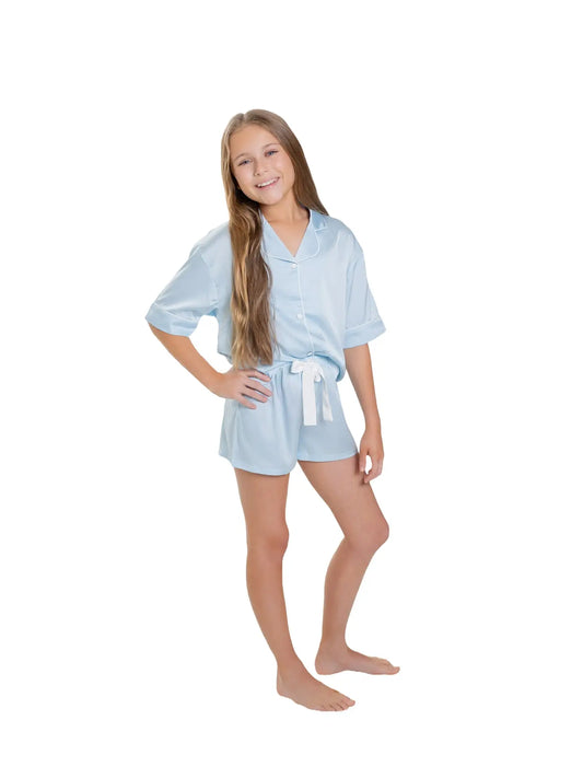 Sunshine Society Silky Short Sleeve Pajamas | Blue