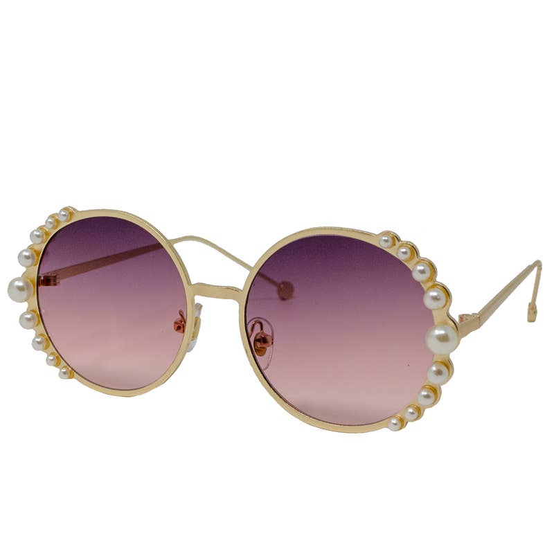 Round Pearls Sunglasses | Pink Gold