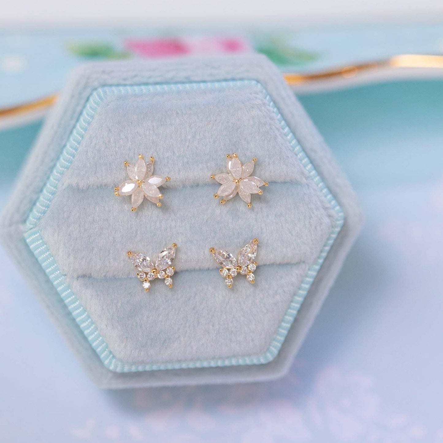 Girls Crew Remember Me Butterfly Rose Gold Studs