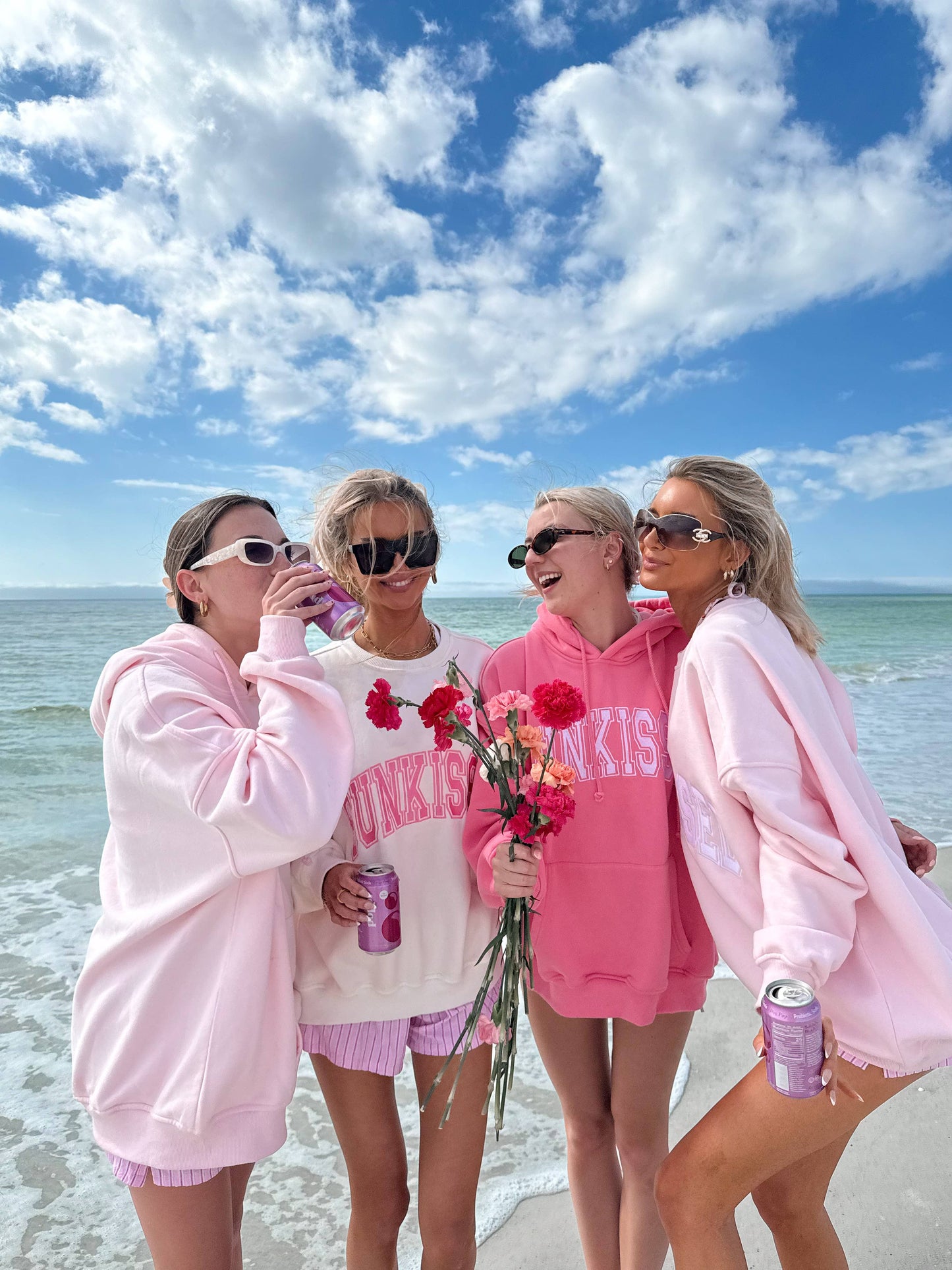 Sunkissed Coconut Varsity Embroider Hoodie | Hibiscus Pink
