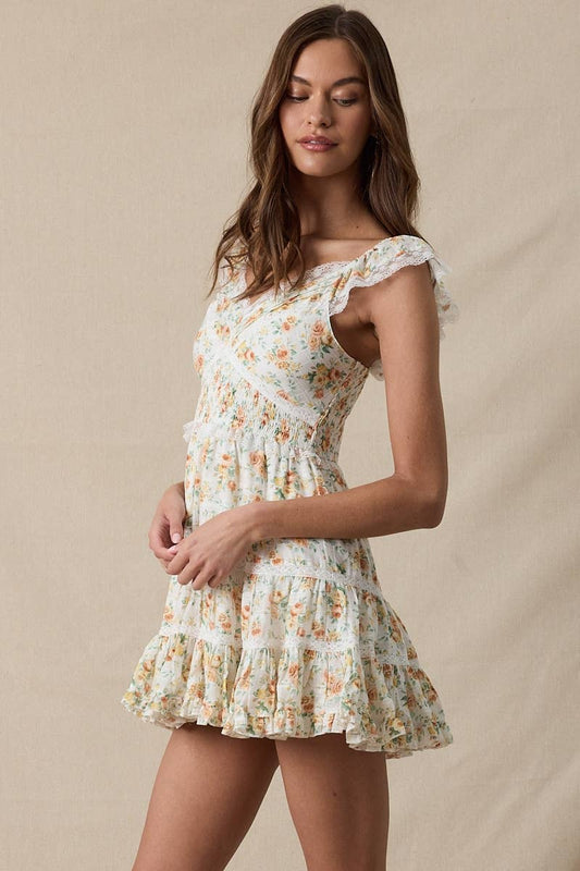 Honeyblossom Floral Tiered Mini Dress – Juniors V-Neck Cotton Dress
