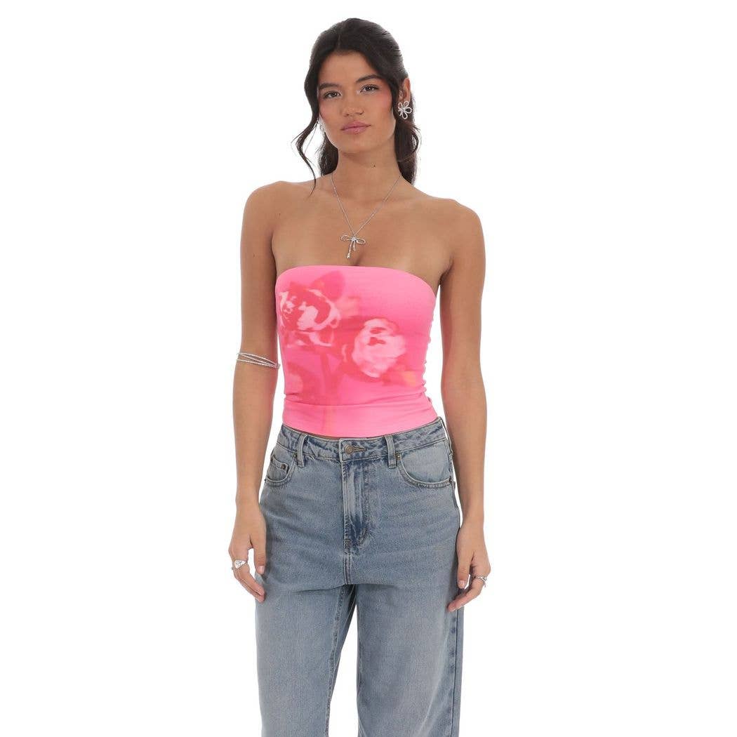 Lucy in the Sky Floral Print Tube Top | Pink Floral
