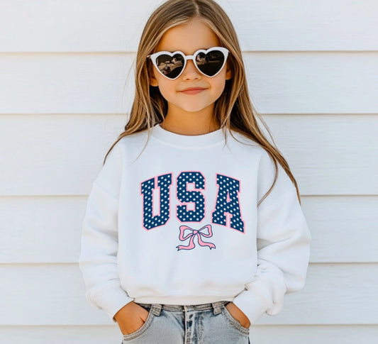 Preppy USA Coquette Sweatshirt 4th of July America | Youth